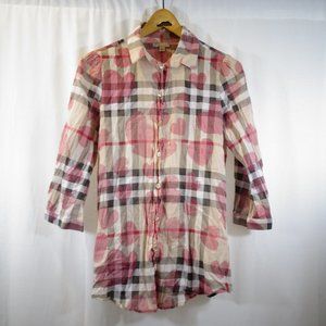 BURBERRY BRIT Plaid Heart Shirt Size M Tan Nova